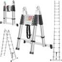 Telescoping A Frame 16.5FT Ladder with Anti-Slip Feet, Multi Position Aluminum Extension Ladder with Stabilizers, Foldable Lightweight Collapsible Ladder for Home Indoor Outdoor, 330LBS Capacity