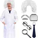 8 Pcs Mad Scientist Costume for Adult Halloween Albert Einstein Costumes Mad Scientist Wig Lab Coat (Medium)