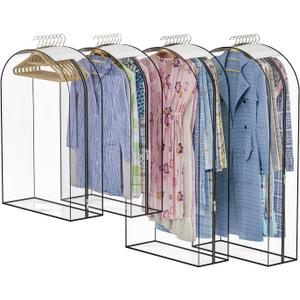 Upgraded Thickened Clear Garment Bags for Hanging Clothes 4 Packs (40 & 50 inch), 10 Gusseted Clothes Hanging Storage Bags for Closet, Shirts, Coats, Dresses