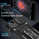 2 x DEERLAMN Case for iPhone SE 2022/2020,for iPhone 8/7 with Slide Camera Cover + Screen Protector,Rotated Ring Kickstand Military Grade Shockproof Protective Cover 4.7 Inch-Black