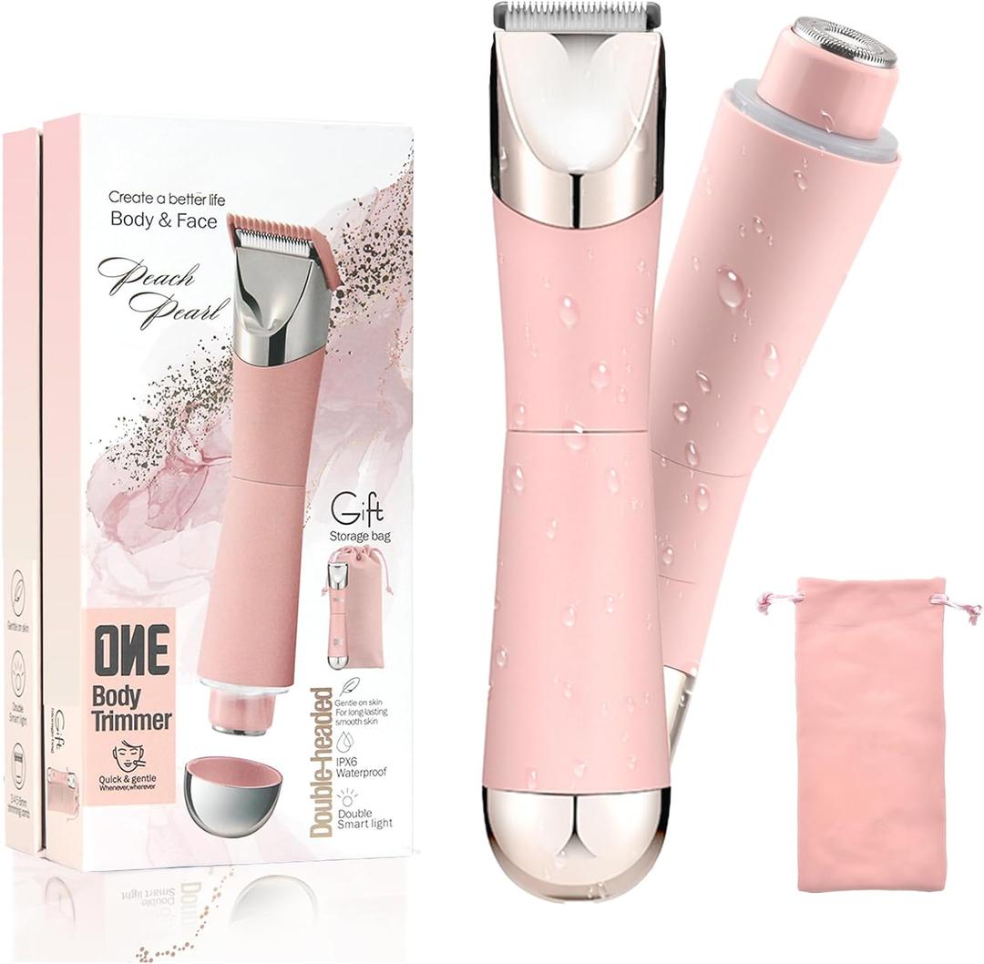 Dermave Bikini Shaver & Trimmer for Women, IPX7 Waterproof Electric Razor for Pubic Hair, Face, Legs, Underarms - Painless, Cordless, Portable with Pink Storage Bag