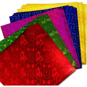 Konsait 50 sheets Laser Origami Paper 10x10, Single Sided Metallic Scrapbook Papers Pad Metallic Cardstock Paper Craft Papers Sheets for Card Making Supplies