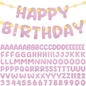 TaoBary 112 Pcs Glitter Letter Custom Banner DIY Customizable Banner Kit Including 107 Letters and Numbers 3 Rope for Halloween Birthday Party Anniversary Personalized Decor (Pink)