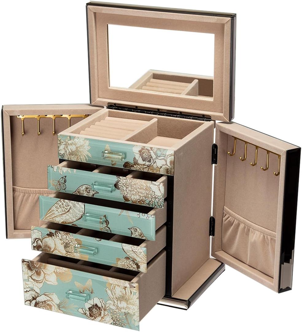 Glass Jewelry Box, 5-Layer Storage Case,Jewerly Boxes for Women