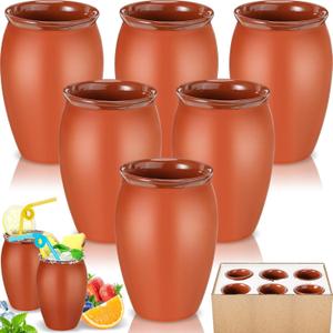 Gejoy 6 Set 20 oz Cantaritos De Barro Mexicanos Cantaritos Shooters Pottery Taco Tuesday Mexican Clay Cup Fiesta De Barro Mexicanos Cocktail Cups Cocktail Glasses for Tequila Margaritas Mojitos