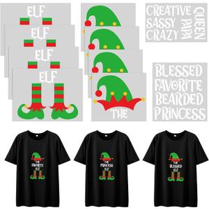 Gueevin 10 Pcs the Sarcastic Elf Family Iron on Sticker Christmas Heat Transfers Vinyl Decal for Christmas Family Matching Patches the Elf Shirt Clothes Bag Pillow DIY Craft Supplies (Normal Size)