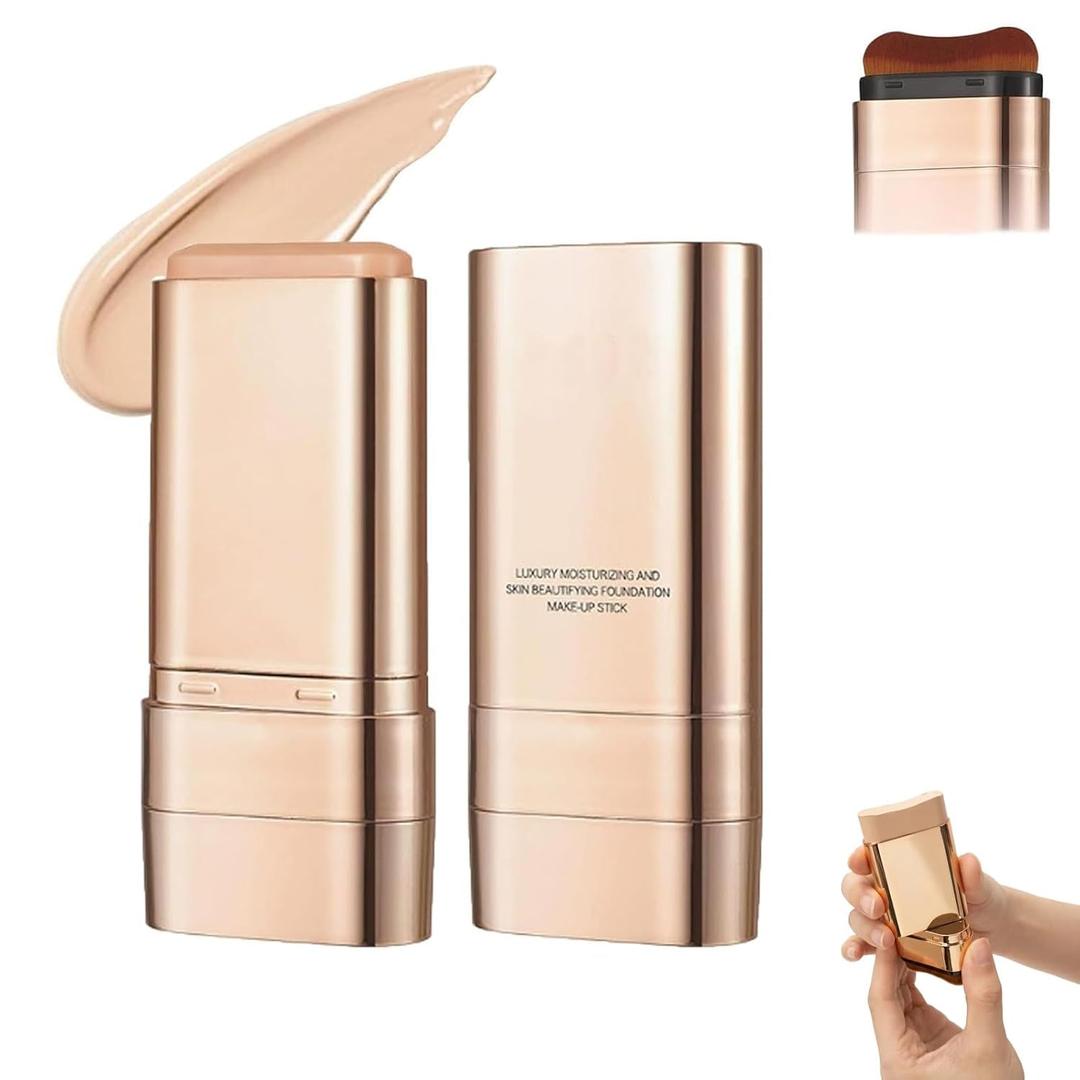 Korea Foundation Stick 2 Pack, Dual-Ended Foundation Stick with Built-In Brush, Korean Contour & Concealer Stick, Natural Finish, Long-Lasting Coverage for All Skin Types (Natural)