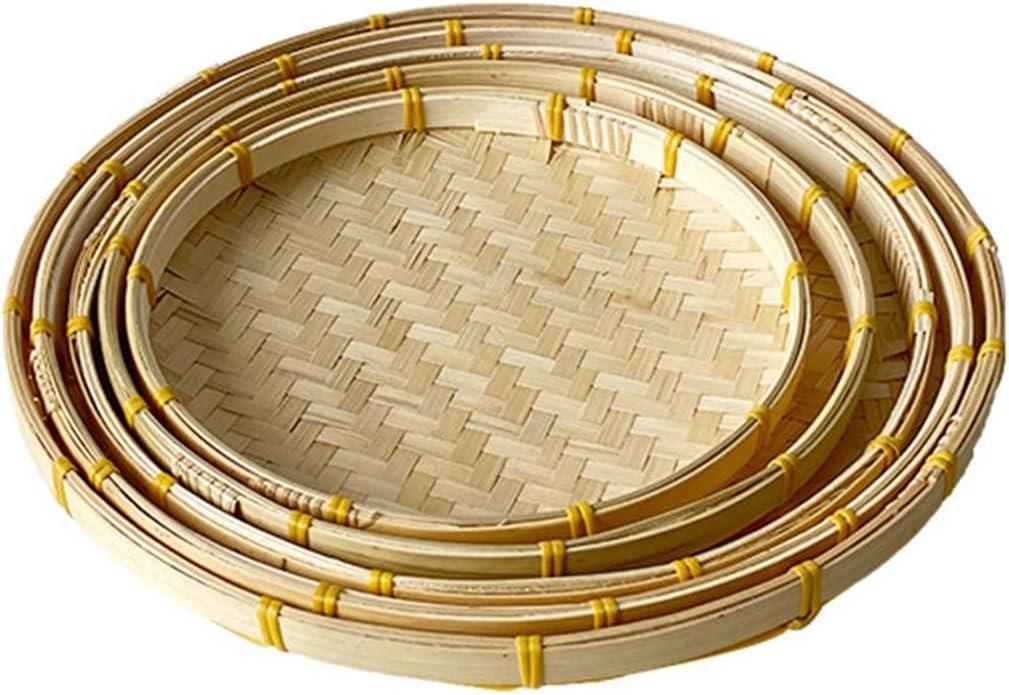 Rattan Tray Handmade Bamboo Basket Buns Bread Bamboo Products Household Storage Shau Kei Bamboo Basket Weaving Bamboo Weaving Sun Dry Goods Bamboo Sieve 5 Pcs Set (Natural One Size