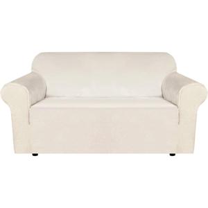 H.VERSAILTEX Stretch Velvet Loveseat Covers for 2 Cushion Couch Covers for Living Room Sofa Covers Slipcovers with Non Slip Straps Bottom, Ultra Thick Comfy Velour (Width 58"-72", Ivory)