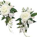 2pcs Artificial Flower Shoulder Corsages for Wedding, Mother of The Bride Corsage, Party Prom Corsages for Ceremony Anniversary Party Home Decor (White)