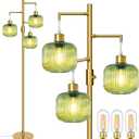 Floor Lamp for Living Room, Dimmable Standing Lamp with Green Glass Shade, Modern Gold Tall Lamps for Bedroom, 3600LM LED Bulbs Included