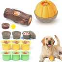 Durable Dog Puzzle Toy for Medium/Large Dogs  Interactive Chew Toy with Frozen Treat Molds & Peanut Butter Grooves, Treat Dispensing Enrichment Toy  Interactive Chew Toy to Keep Dogs Busy (Yellow Brown)