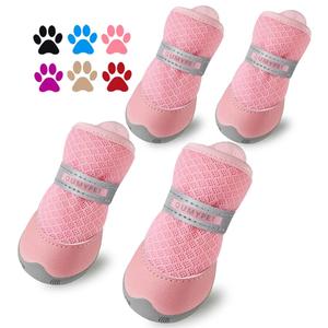 QUMY 4PCS Dog Shoes for Small Dogs, Hot Pavement Summer Puppy Dog Boots & Paw Protectors with Soft Anti-Slip Rubber Sole, Mesh Breathable Dog Booties for Hardfloors, Walking Running Pink Size 3