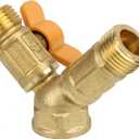Mxfans 2 Way Natural Gas Splitter Solid Brass Y Shape 601 Steel Shank Gas Single Port Valve Threaded Connector for BBQs and Outdoor Fireplaces
