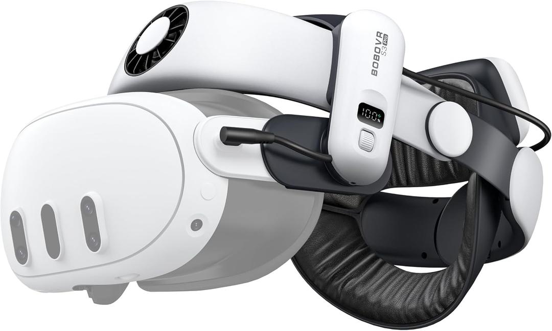 BOBOVR S3 Pro Battery Strap Accessories,Head Air Cooling System and 10000mah Hot-swappable Battery Pack,Compatible with Meta Quest 3/Quest 3S