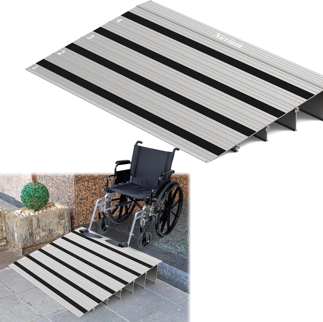 4"H x 34"L Door Threshold Ramp with Fixable Screws, Stable Portable Aluminum Ramp for Wheelchairs, Walkers, Scooters, and Power Chairs