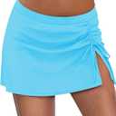 REKITA Women Swim Skirt Solid Color Waistband Skort Bikini Bottom (XX-Large, Blue-Drawstring)