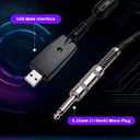 USB to 6.35mm Instrument Cable 2.8m, 16bit 48kHz Guitar Link Cable for PC Laptop, Plug and Play No Driver Needed, for Electric Guitar Bass Recording Practice with Recording Software
