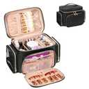 Large Makeup Bag, Portable Travel Makeup Bag Organizer for Women Girls with Makeup Brush Compartment & Two Side Pockets, Cosmetic Travel Bag Vertical Storage Toiletry Bag - Black