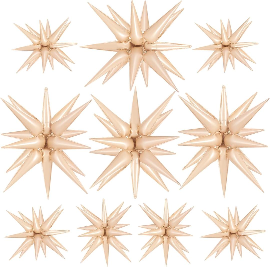 10 Pcs Caramel Star Balloons Explosion Starburst Balloon Foil Cone Balloons Magic for Birthday Wedding Anniversary Party Backdrops Decorations Supplies, 6 Pcs 22Inches and 4 Pcs 27Inches