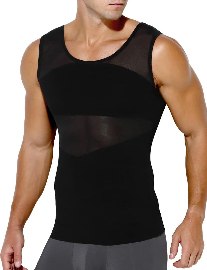 Arjen Kroos Men's Slimming Shirt Mesh Compression Shirt 4-Way Stretch Body Shaper for Chest,Abdomen & Posture Support (XX-Large)