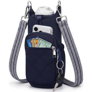 Crossbody Water Bottle Bag for Women, Lightweight Insulated Water Bottle Carrier with Phone Pocket, Secure &Hands-Free for Walking, Travel, Outdoor (Up to 40oz) Dark Blue