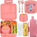 JXXM Bento Lunch Box for Kids With 8oz Soup Thermo,Leak-proof Lunch Containers with 5 Compartment,Thermo Food Jar and Lunch Bag, Food Containers for School (A-PinkUnicorn - Mermaid)