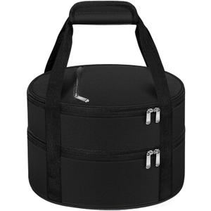 MIAOJIE Round Double Insulated Casserole Carrier, Pie Carrier Bag, Portable Casserole Carrier for Hot or Cold Food Lunch Tote, Lunch Bag for Parties Picnic, Fits 12.5" Baking Dish, Black