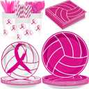 168 PCS Pink Volleyball Party Supplies Serves 24, Disposable Tableware Set with Plates Napkins Cups Cutlery Straws, Sports Birthday & Breast Cancer Awareness Decorations