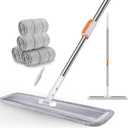 Flat Mop for Cleaning Floors Heavy Duty Microfiber Wet Mop Deep Cleaning for Hardwood, Tile & Laminate, Includes 4 Reusable Washable Pads and Adjustable Long Handle (32 in Mop Set)