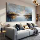 Blue Gray Abstract Wall Art Prints 24"x48" Minimalist Wall Art For Bedroom