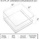 STORi SimpleSort 6-Piece Stackable Clear Drawer Organizer Set | 6" x 6" x 2" Square Trays | Small Makeup Vanity Storage Bins and Office Desk Drawer Dividers | Made in USA