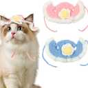 2 PCS Flower Cute Knit Pet Hat, Soft Knitted Cat Bunny Costume Halloween Easter Christmas, Small Accessory Hats for Kitten Pet Rabbits Dog Guinea Pig Daily Dress Up (Blue, Pink)