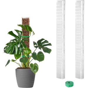 EOX 2 Pcs 24 Inch Plastic Moss Pole for Monstera, Large D Shaped Poles for Climbing Plants Work with Sphagnum Moss, 45 Inch Plant Stake Set of 2, Garden Ties