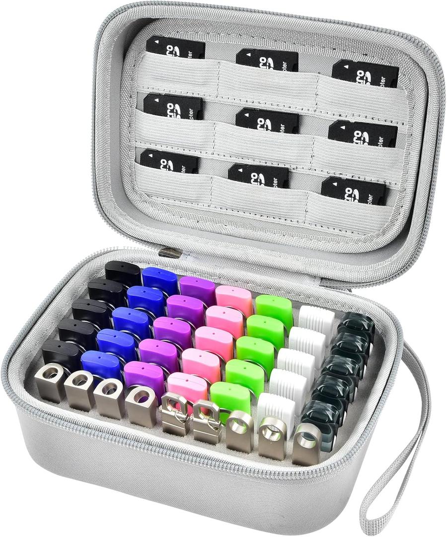 USB Flash Drive Case, Thumb Drive, Memory Card SD SDXC SDHC Card Holder Organizer, Electronic Accessories Storage Bag for SanDisk/SamData/Samsung/TOPESEL/PNY/Memory Stick/YubiKey - Grey