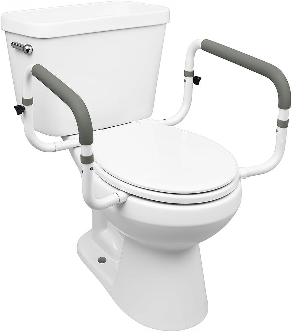 COMPASS HEALTH Toilet Safety Frame - Toilet Safety Rails With Adjustable Width - Toilet Rails For Elderly, Handicap, Home Health Care Equipment After Surgery, Supports 300lbs