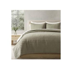 EVERGRACEHOME 100% Cotton Modern Lines Quilt Set Queen Size, Pre-Washed Soft Striped Coverlet Bedspread, 3 Piece Lightweight Bedding Set for All Season, with 2 Pillow Shams, Light Sage