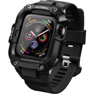 ULTIMAL Bands Case Compatible with Apple Watch 44mm SE (2nd)/SE/6/5/4 for men, with Bumper Case for Apple Watch Sport Band (Black/Black, For 44mm)