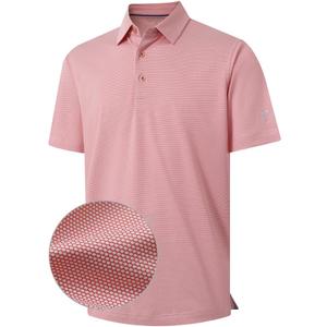 M MAELREG Golf Shirts for Men Dry fit Sports Jacquard Lightweight Performance Texture Short Sleeve Collared Polo Shirts (Pink, XL)