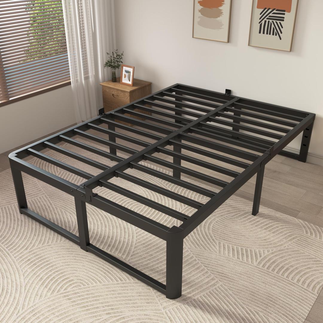 ZTH Queen Size Metal Platform Bed Frame 14 in, No Box Spring Needed, Black