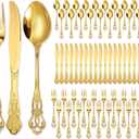 Dandat 60 Pieces Retro Royal Gold Silverware Set Gorgeous Stainless Steel Flatware Cutlery Include Fork Spoon Knife Vintage Hollow Relief Design for Home Wedding Bridal Shower Tea Parties (Large)