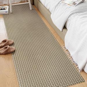 OJIA Washable Runner Rug Cotton Hand-Woven Carpet Runners for Hallway 2X3 ft, Farmhouse Indoor Outdoor Runner Entryway Kitchen Runners Tan Floor Runner for Bathroom Bedroom Laundry Room