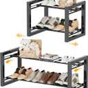 Homeiju Expandable Shoe Rack, 2 Tier Metal Shoe Shelf, Adjustable Shoe Stand for Sneakers, Boots, Heels, Heavy-Duty Steel Standing Shoe Organizer for Entryway, Closet, Bedroom, Black