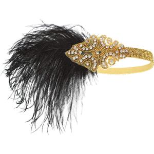 1920s Headpiece Great Gatsby Accessories Flapper Headband Wedding Headpieces for Bride Roaring 20's Art Deco Hair Clip (08gold)