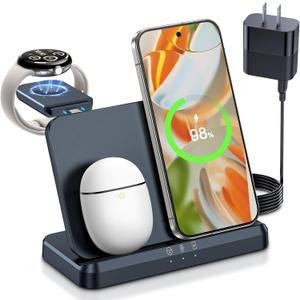 LK Wireless Charger for Pixel Watch 3/2 Foldable 3 in 1 Wireless Charging Station for Google Pixel 9 Fold/9 Pro/9 Pro XL/9/8 Pro/8/7 Pro/7/6 and Pixel Buds Pro/2