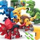 Dinosaur Toys for 3, 4, 5, 6, 7 Year Old Boys, Take Apart Toys with Electric Drill for Kids, STEM Educational Construction Building Toy, Ideal Birthday Christmas Easter Gifts, Incl Tyrannosaurus Rex, 4 Piece Assortment