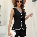 BMJL Womens Linen Two Piece Sets Summer Vacation Outfits Button Down Resort Wear 2025 Shorts Matching Sets (Black, XL)