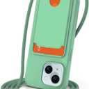 2 x Designed for iPhone 15 Case, Liquid Silicone, Multi-Functional Card Pocket with Lanyard Strap, Adjustable Rope, Shockproof All-Round Protection, TPU Soft Phone Case for iPhone 15, Mint