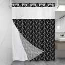 LXBNI No Hook Ombre Grey Striped Stall Shower Curtain with Snap in Fabric Liner Set - Hotel Shower Curtain and Liner Set with See Through Mesh Top Window,Machine Washable, 54x80 INCH