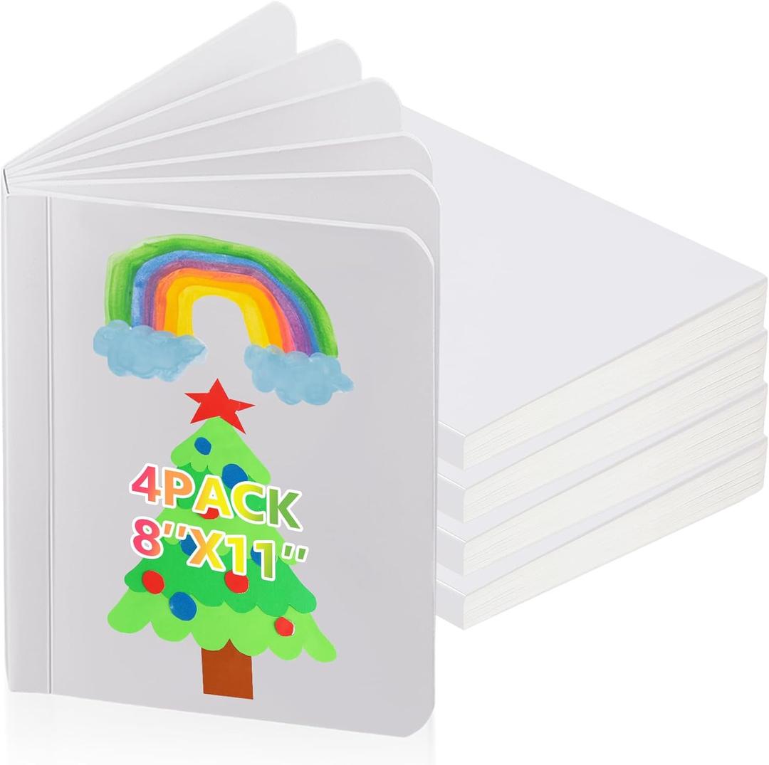 Gueevin 4 Pcs Hardcover Blank Board Book for Kids Chunky Thick Pages Book for Students Adults Sketching Drawing Writing School Office (8 x 11 Inch)